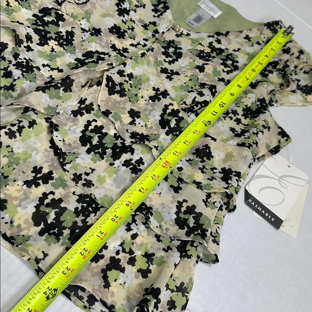 NEW Emma James Green Floral Top‎ Tiered Ruffle Blouse Button Up Womens 12 - Picture 7 of 7